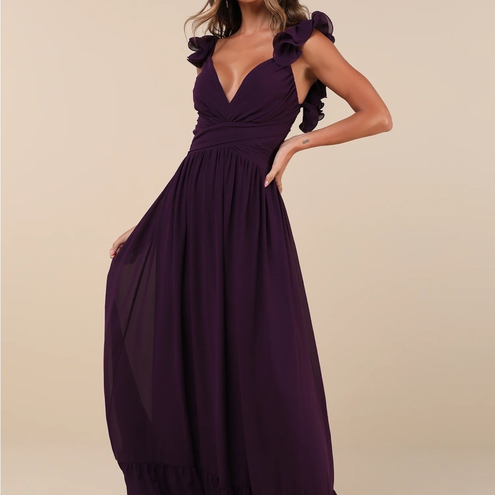 Lulu's Deep Plum Ruffled Sleeve Maxi Dress